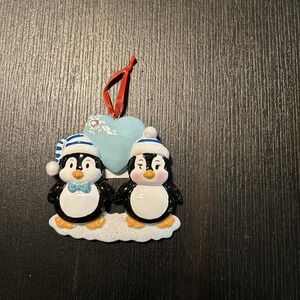 Christmas Holiday Ornament Penguin Family Of Two Heart Can Be Personalized New
